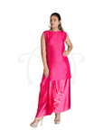 Plain Pink Satin Kurta And Dhoti With Embroidered Polyester Cabi Cape Set.