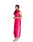 Plain Pink Satin Kurta And Dhoti With Embroidered Polyester Cabi Cape Set.