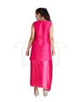 Plain Pink Satin Kurta And Dhoti With Embroidered Polyester Cabi Cape Set.