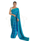 Blue Green Gota Patti Kitkat Satin Saree & Sequin Chevron Georgette Golden & Silver V Neck Blouse