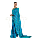 Blue Green Gota Patti Kitkat Satin Saree & Sequin Chevron Georgette Golden & Silver V Neck Blouse