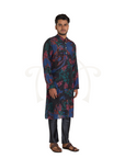 Black Print Houndstooth Crepe Kurta With Metallic Buttons And Satin Chudidar Set