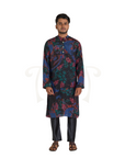 Black Print Houndstooth Crepe Kurta With Metallic Buttons And Satin Chudidar Set