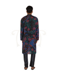 Black Print Houndstooth Crepe Kurta With Metallic Buttons And Satin Chudidar Set