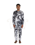 Black & White Leaves Print Polyester Modal Kurta Pant Set